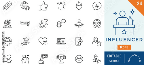Influencer icon collection set. Editable stroke.