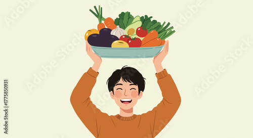 Man Holding Fresh Healthy Vegetables and Fruits in a Bowl