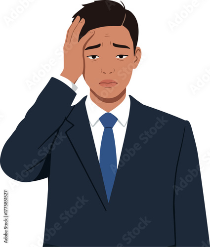 Man In Suit Holds Head Frustrated Emotion Flat Design