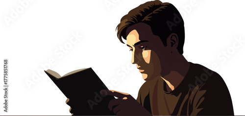 Man Reading Book With Dramatic Sunlight Portrait Pixel Art