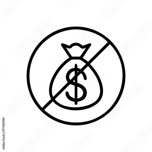No money bag icon vector outline symbol of no payment or restriction
