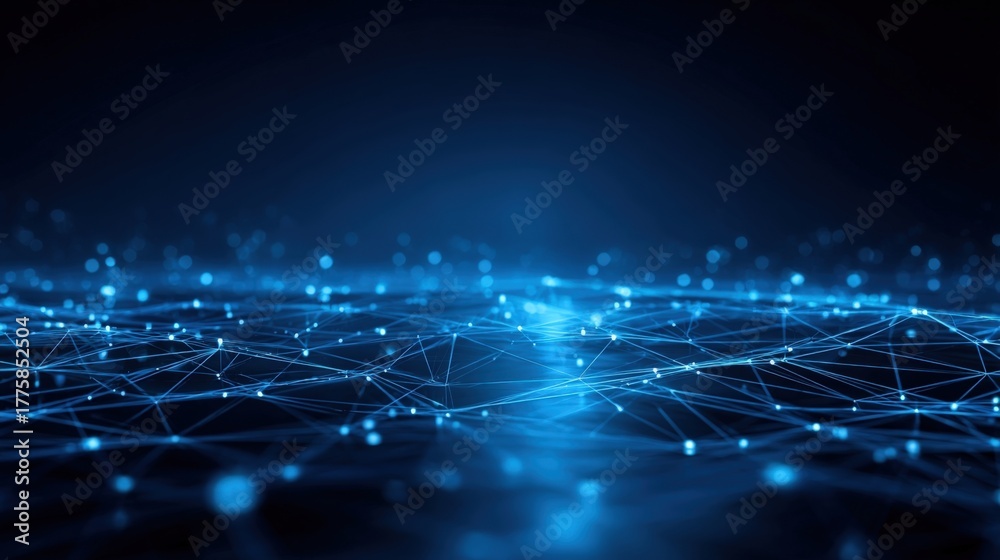 Obraz premium Abstract Network Connection Background with Glowing Dots and Lines in Blue Tones for Modern Technology