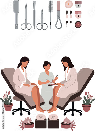 Manicure Pedicure Tools and Spa Day for Two Women in Pastel Tones