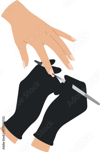 Manicurist Hands In Black Gloves Applying Polish With Gentle Light