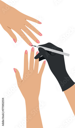 Manicurist Performs Nail Care with Tools on Pink Polished Nails