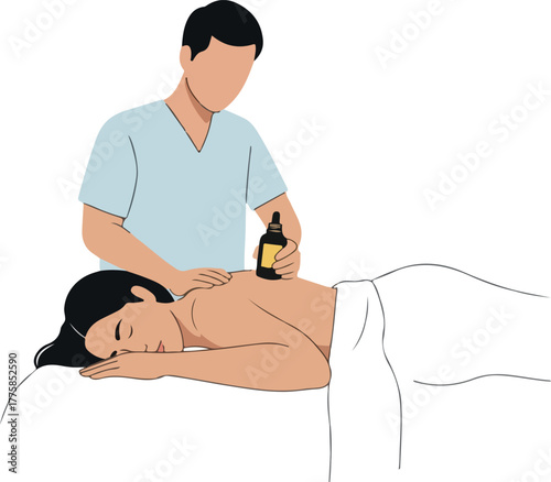 Massage Therapist Applying Oil to Woman Receiving Back Massage