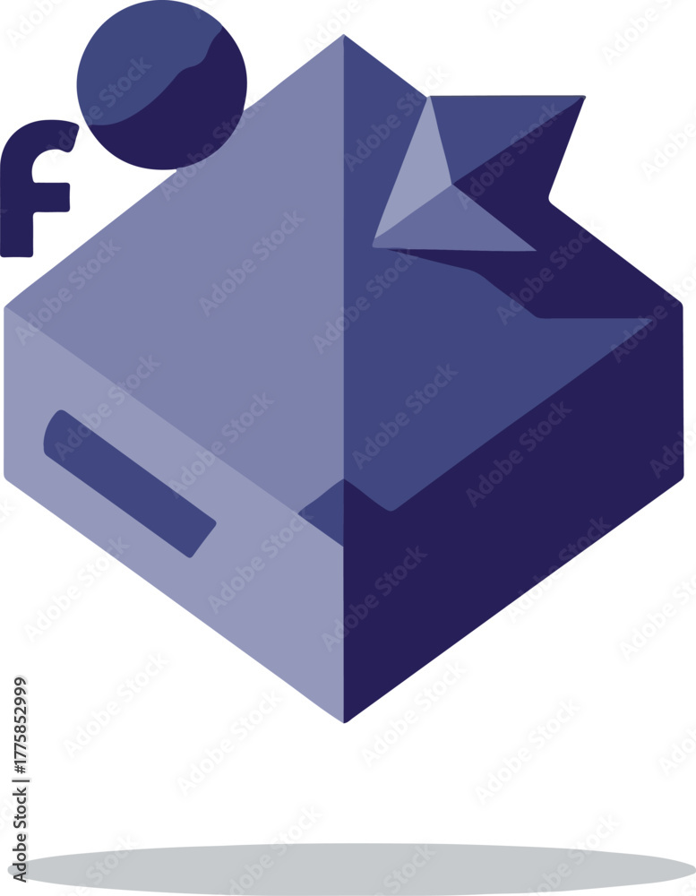 Naklejka premium Minimalist Isometric Cube Icon with Shadow and Gradient Blue Tones