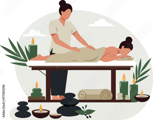 Minimalist Flat Design Massage Therapy with Candles and Plants
