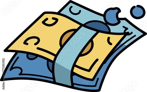 Money Stack Blue And Yellow Flat Design Icon Style