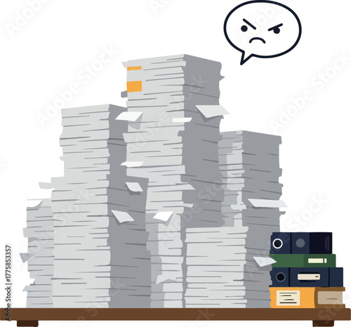 Office Paperwork Stack Angry Face Vector Isolated Illustration