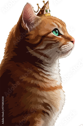 Orange Tabby Cat Wearing Crown Minimalist Vector Art