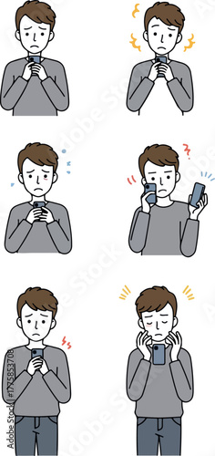 Person With Phone Emotions Icons Vector Set Flat Design