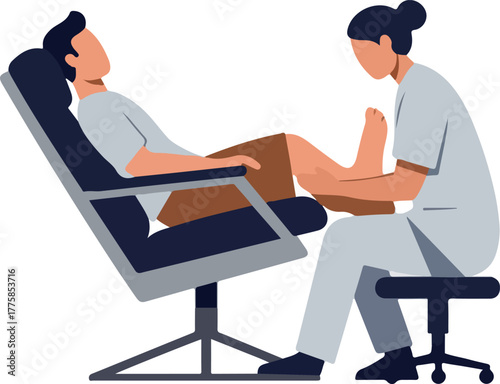 Physical Therapist Examining Patient Leg In Clinic Flat Design Vector