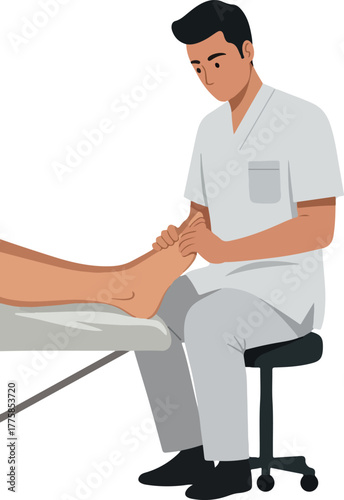Physiotherapist Massaging Foot on Table Flat Design