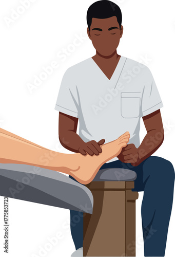 Physical Therapist Massages Foot With Warm Lighting On White Background