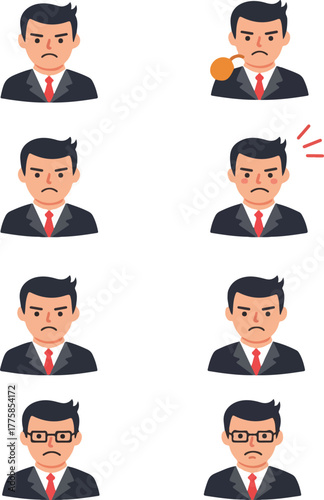 Pixel Art Business Man Emotions Set Flat Design Icons White Background