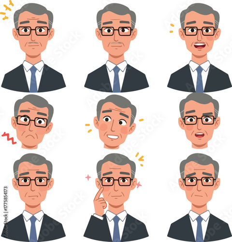 Pixel Art Business Man Expressions Set Caucasian Male Character Icons