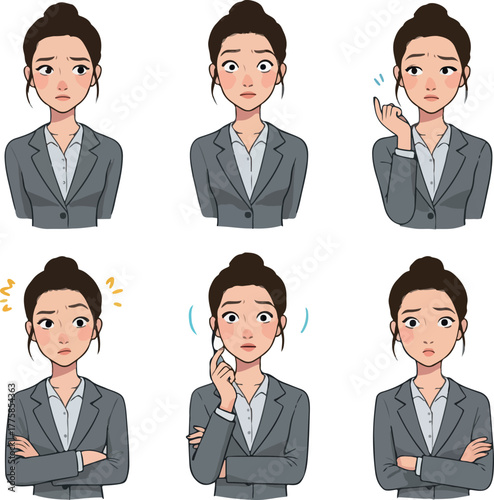 Pixel Art Business Woman Expressions Set White Background