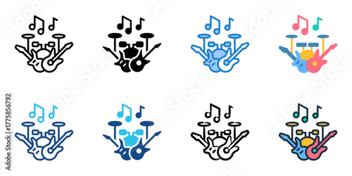 Jam session icon set multiple style collection 
