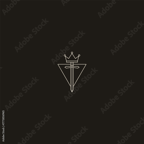 Sword and crown line art royal authority and honor logo design.