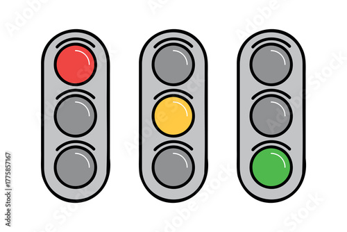 traffic lights, stoplight signs, street semaphore signals, yellow, red, green color, vector illustration