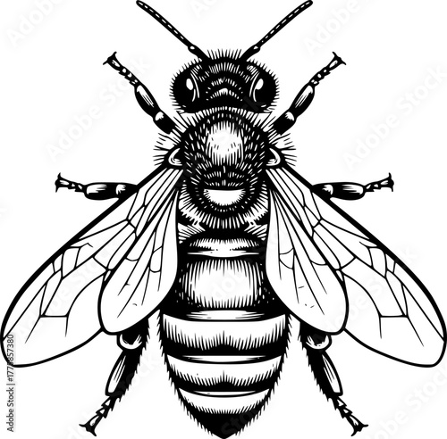 Honeybee | Black and White Vector illustration

