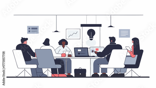 Diverse corporate team collaborating in a modern office boardroom, brainstorming innovative business ideas and strategic planning