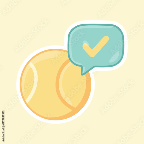Padel Ball with Check Mark Flat Pastel Icon Representing Sport Achievement and Success