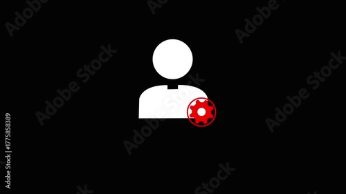 Animated of group people with gear icon.man and setting neon line icon isolated on black background.