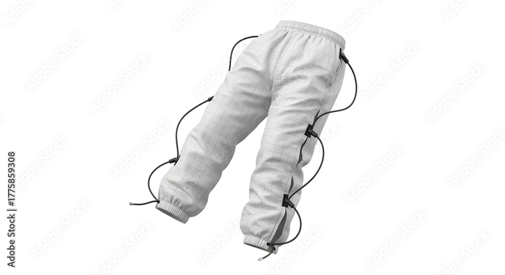 Fototapeta premium White Jogging Pants with Black Adjustable Drawstrings and Cuffs on White Background