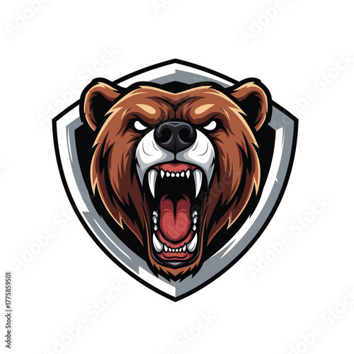 Fierce Brown Bear Head Emblem Logo Design with Aggressive Expression