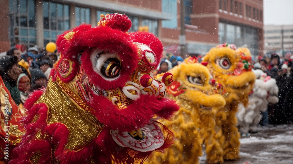 Fototapeta premium Chinese New Year Lion Dance Celebration