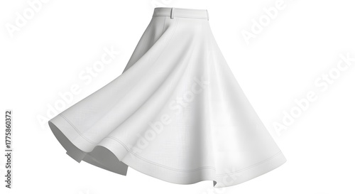 White A-Line Skirt Flared Elegant Fashion Garment on White Background