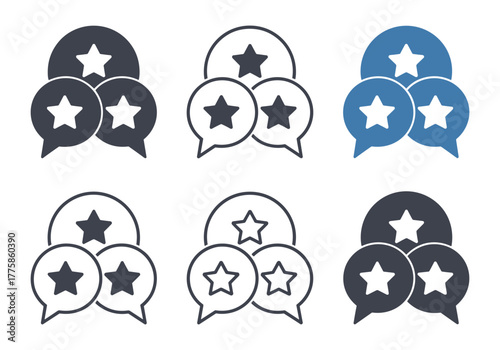 Set of star rating icons in speech bubbles, representing customer feedback and satisfaction