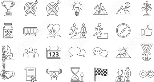 Collection of Outline Business Icons, Goal, Success, Start Up, Achievement, Teamwork