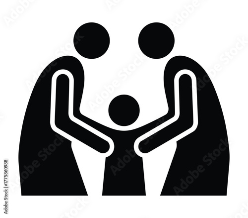 Family icon with two parents embracing a child