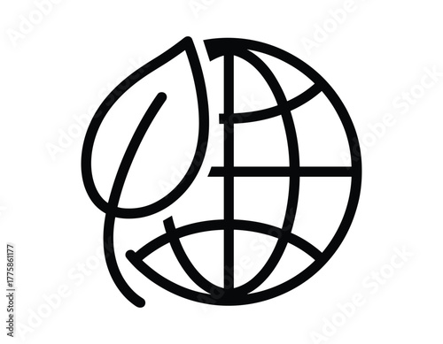 Stylized globe with a leaf, representing environmentalism, sustainability, and ecofriendly practices
