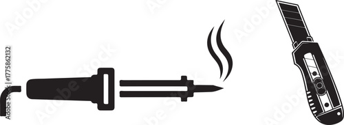 Flat Vector Icons of Soldering Iron and Retractable Utility Knife