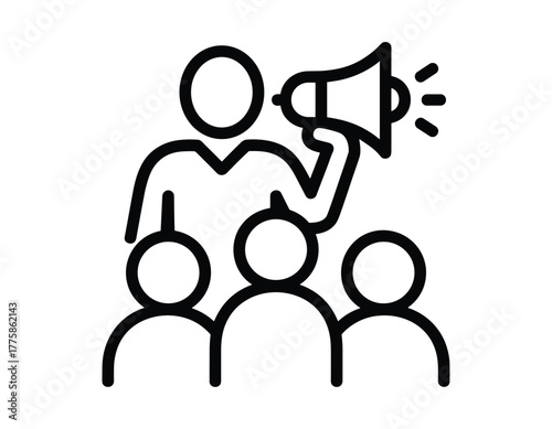 Person with megaphone addressing a crowd, representing leadership and public speaking