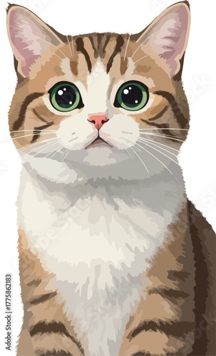 Pixel Art Cat Portrait Green Eyes White Chest Adorable Kitten
