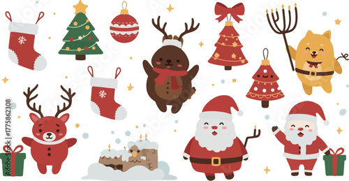 Pixel Art Christmas Elements Santa Reindeer Trees Socks Snowflakes