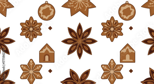 Pixel Art Christmas Pattern Brown Star Anise Cookie House Ornaments