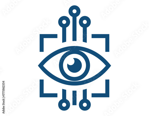 Digital eye icon with circuit board elements, representing vision technology
