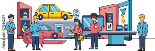 People Standing Near Cars Displayed in a Dealership or Showroom