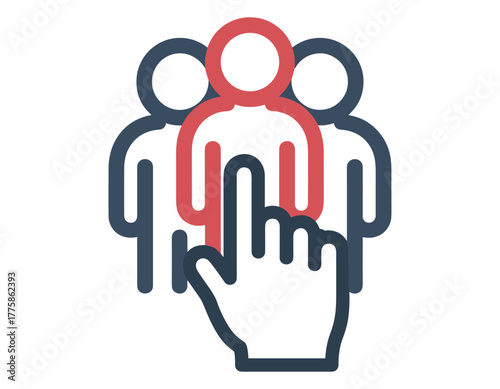 Hand selecting one person from a group, symbolizing choice, recruitment, and human resources