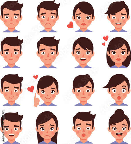 Pixel Art Faces Showing Emotions And Reactions With Hearts