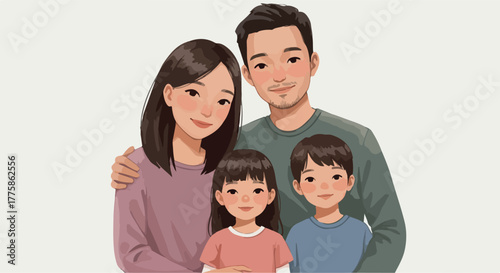 Pixel Art Family Portrait Warm Colors Casual Outfits Isolated