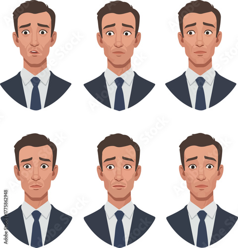 Pixel Art Man Faces Expressing Various Emotions Flat Design