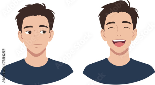 Pixel Art Man Faces With Different Emotions Isolated Dark Blue Shirt