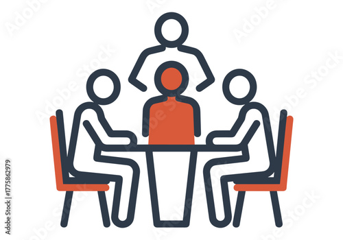 Business meeting icon with people sitting around a table discussing ideas